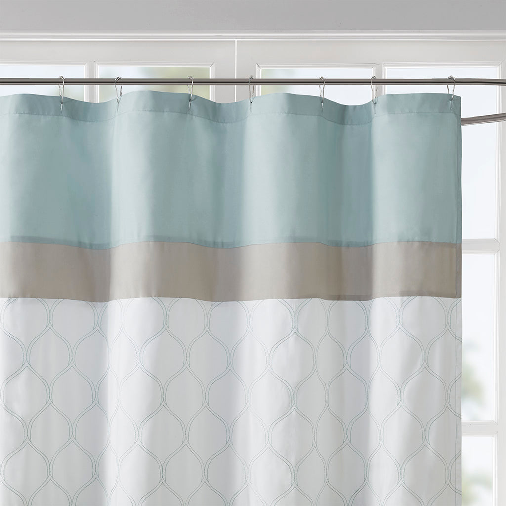 Shawnee Printed and Embroidered Shower Curtain - Seafoam
