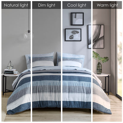 Jaxon Stripe Comforter Set with Bed Sheets - Blue/Grey