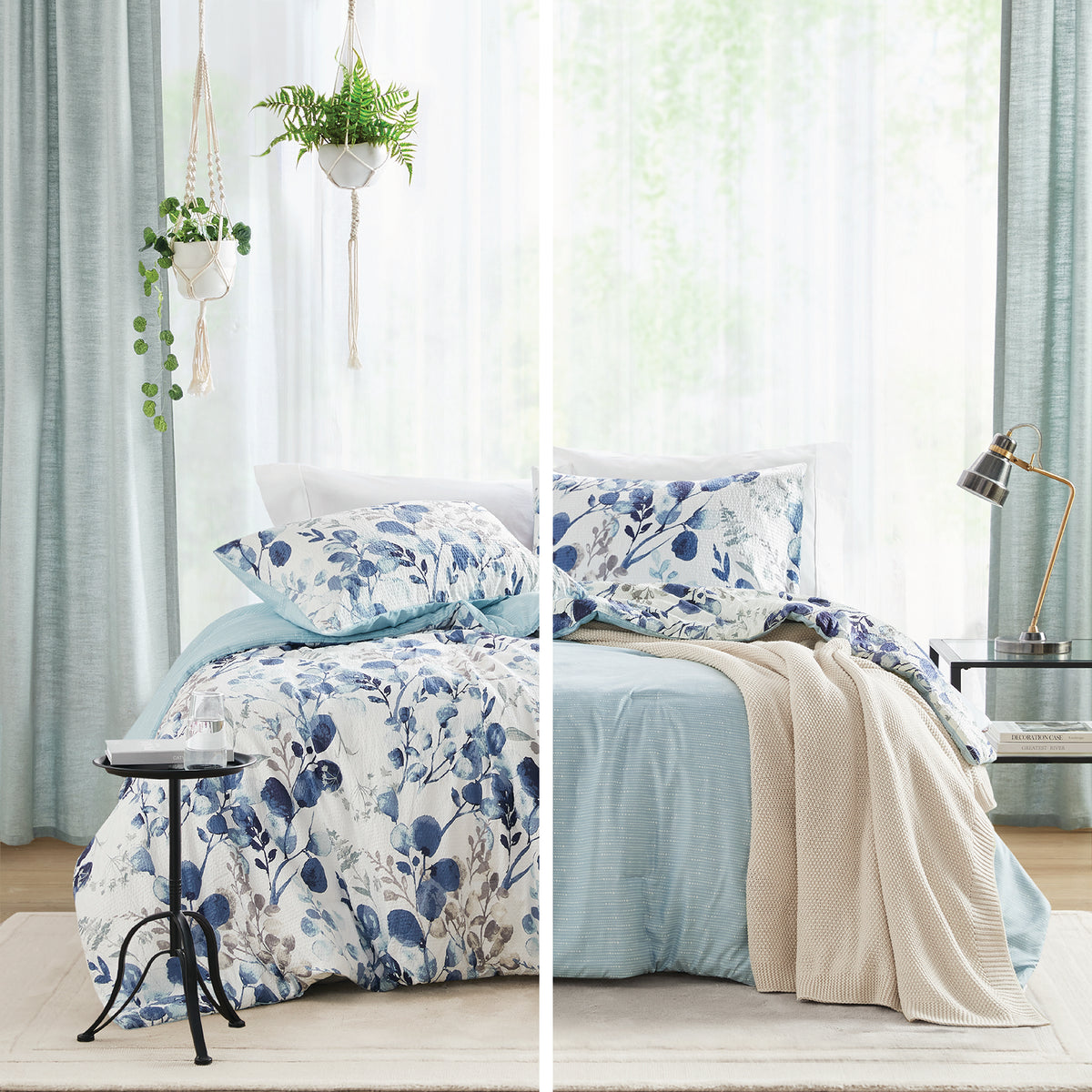 Gabby Reversible Floral Botanical Seersucker Comforter Set - Navy/Blue