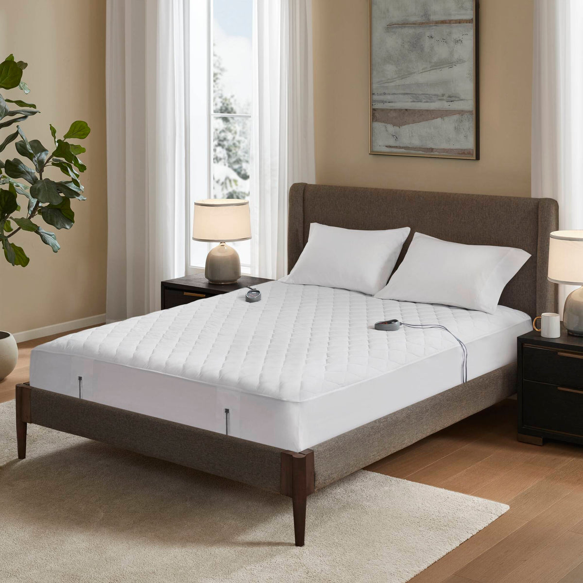 Cotton Deep Pocket Heated Mattress Pad-20 Heat Settings - White