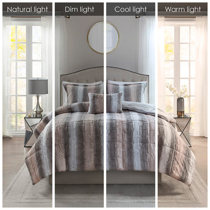 Zuri Faux Fur Comforter Set - Blush/Grey