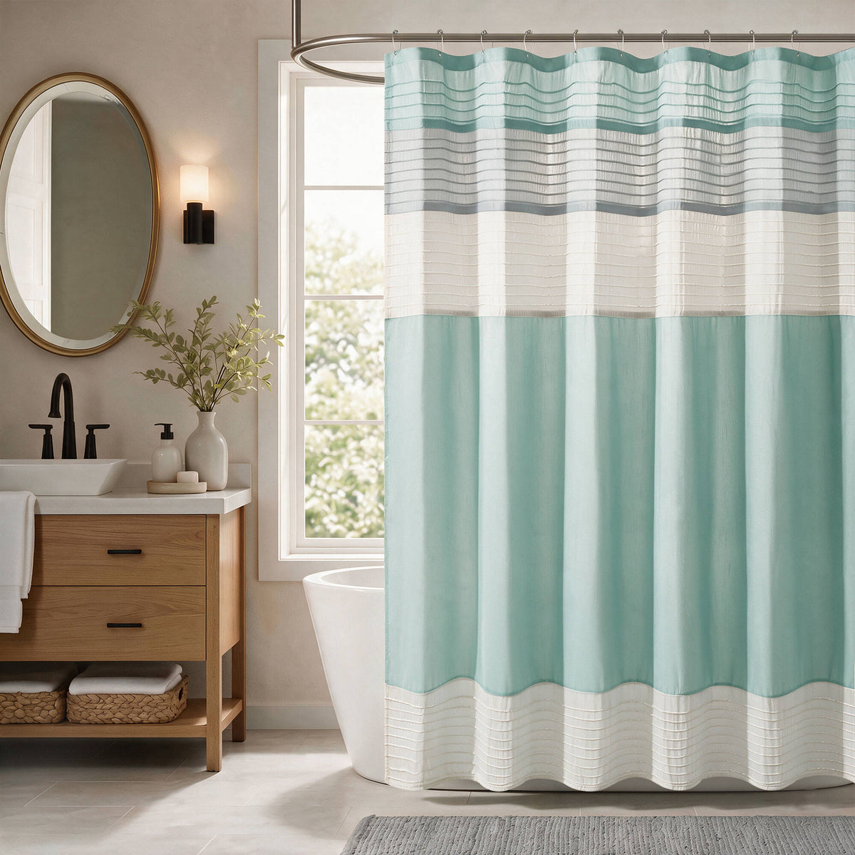 Amherst Faux Silk Shower Curtain - Aqua