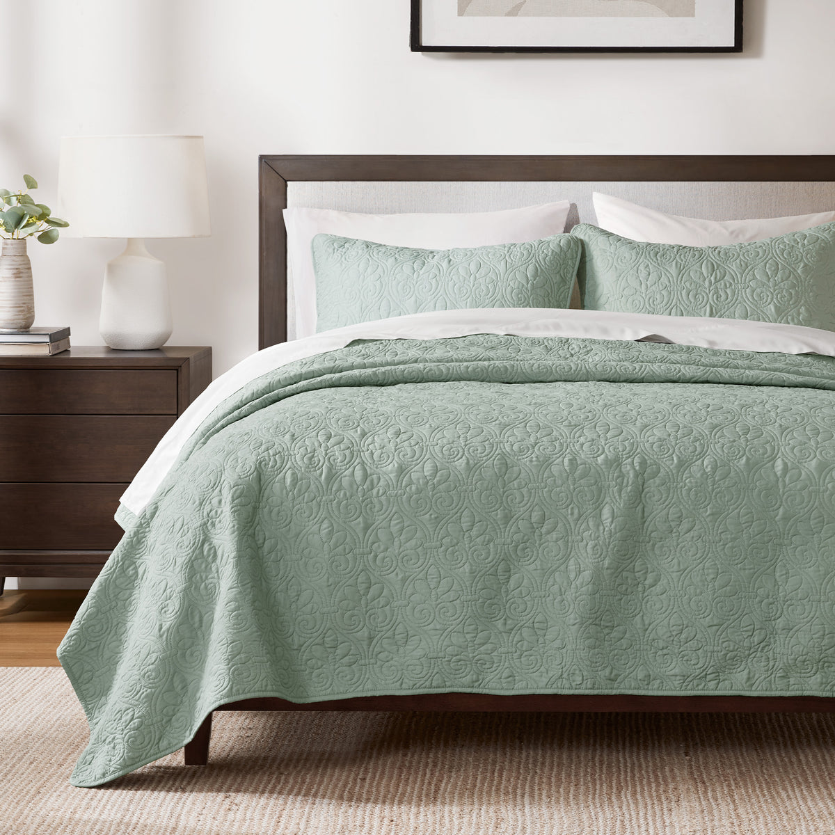 Quebec Reversible Quilt Set - Seafoam
