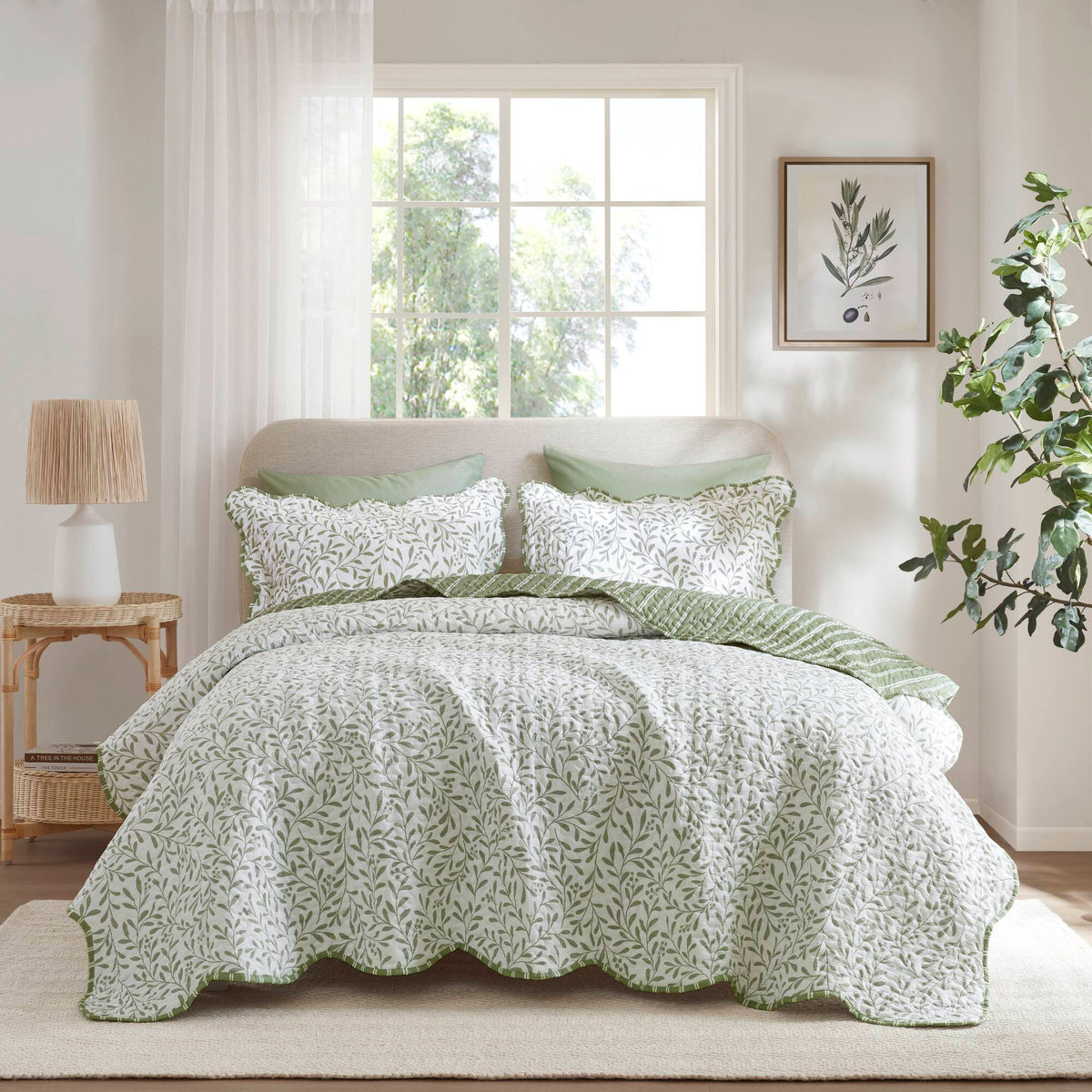 Darcy 3 Piece Print Quilt Set - Sage Green