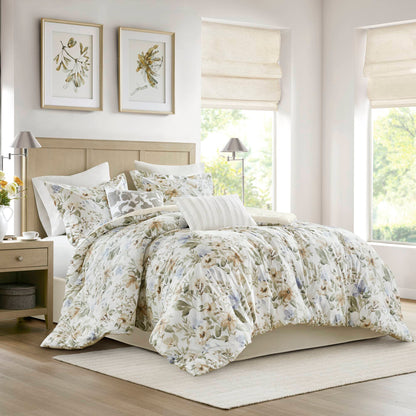 Herbal 6 Piece Cotton Sateen Print Oversized Comforter Set - Multi