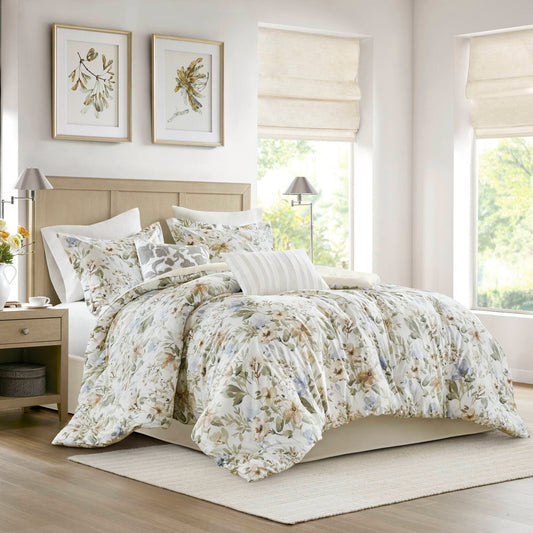 Herbal 6 Piece Cotton Sateen Print Oversized Comforter Set - Multi