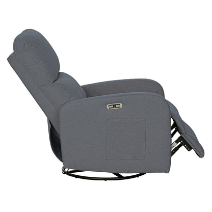 Dakota Power Recliner 3-in-1 with Swivel, Glider, Charging Station - Grey