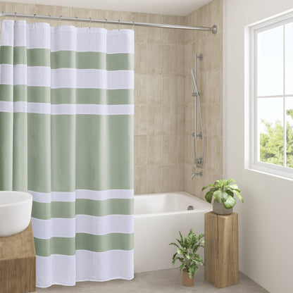 Spa Waffle Shower Curtain with 3M Treatment - Sage Green