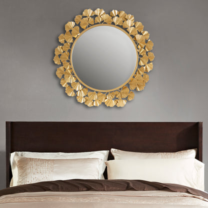 Eden Gingko Leaf Round Wall Mirror 30.5” - Gold