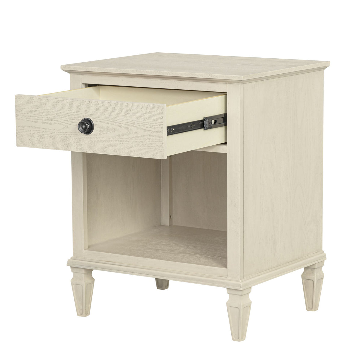 Victoria one-drawer wood nightstand with shelf - Antique Cream
