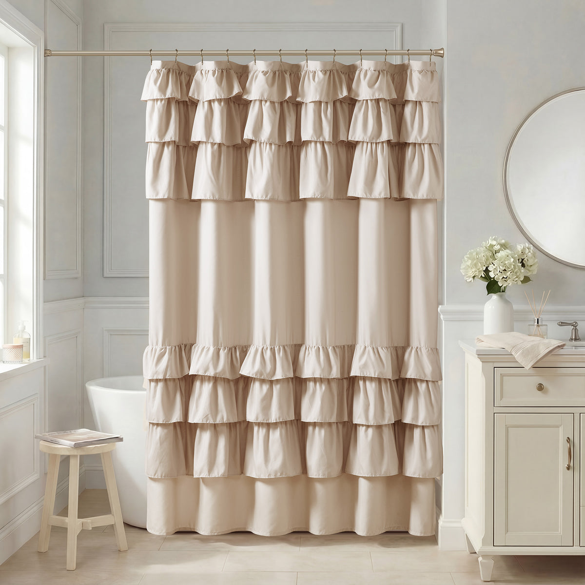 Grace Ruffled Shower Curtain - Beige