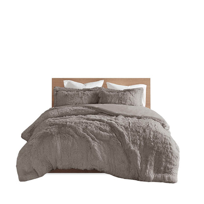 Malea Shaggy Fur Duvet Cover Set - Grey