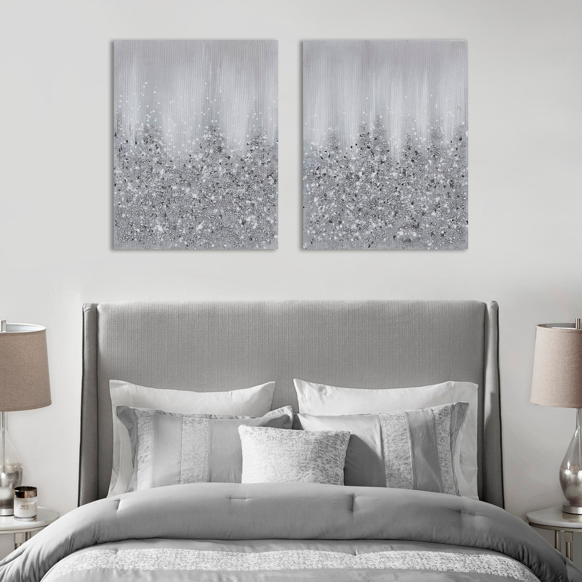 Glimmer Heavily Embellished 2-piece Canvas Wall Art Set - Silver