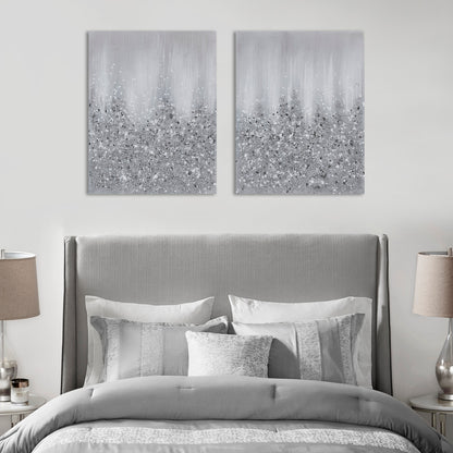 Glimmer Heavily Embellished 2-piece Canvas Wall Art Set - Silver