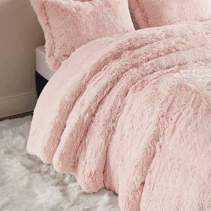 Malea Shaggy Fur Duvet Cover Set - Blush
