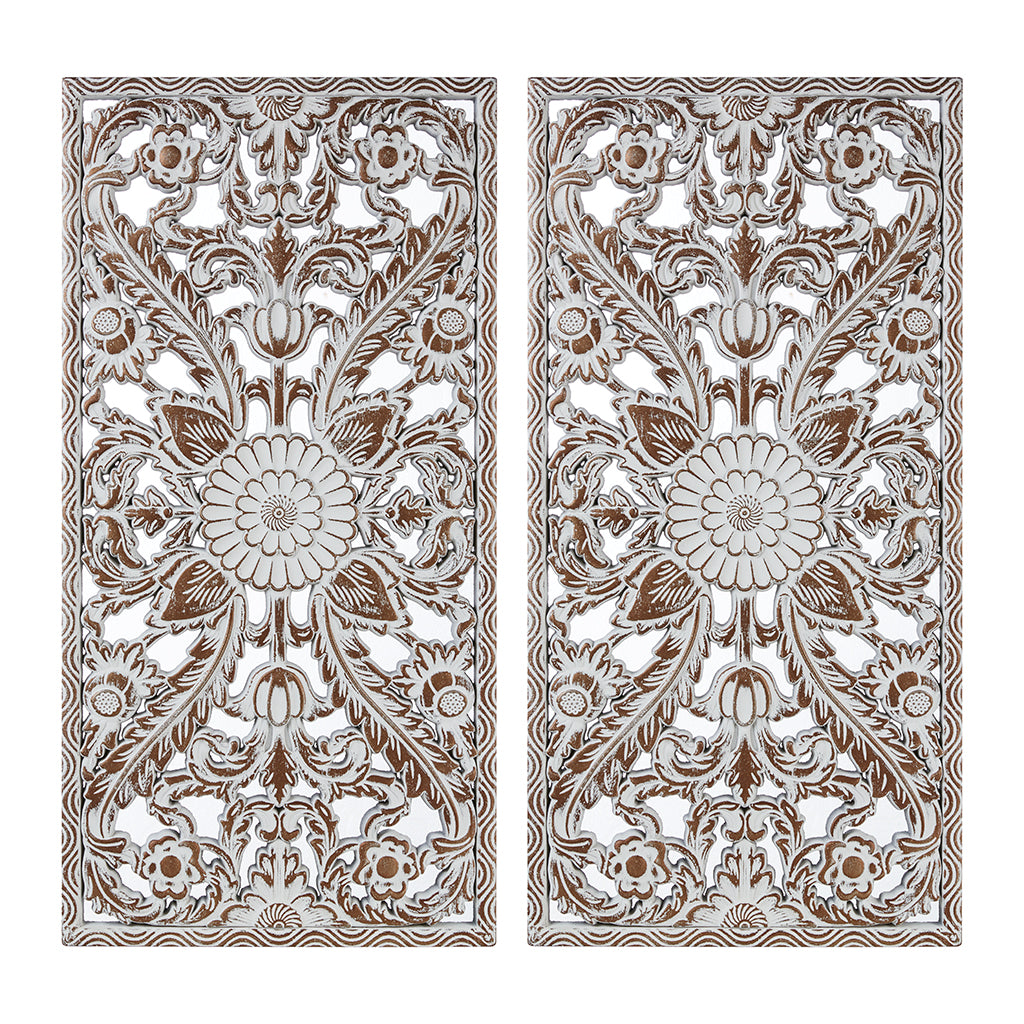 Botanical Panel Distressed Carved Wood 2-piece Wall Decor Set - Antique Brown