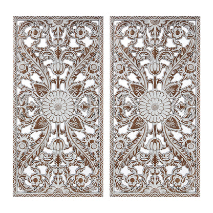 Botanical Panel Distressed Carved Wood 2-piece Wall Decor Set - Antique Brown
