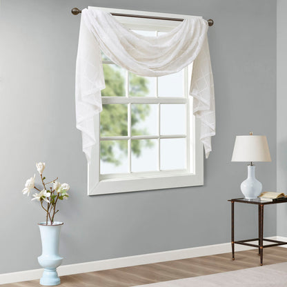 Irina Diamond Sheer Embroidered Window Scarf - White