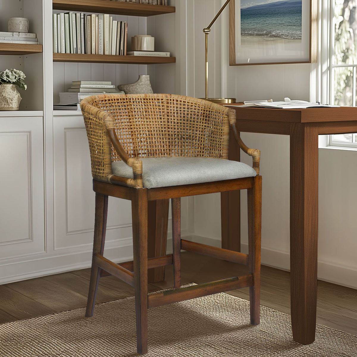 Playa Handcrafted Rattan & Wood Counter Stool 25" H - Natural