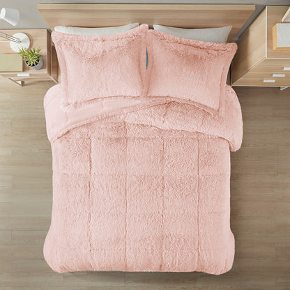 Malea Shaggy Faux Fur Comforter Mini Set - Blush