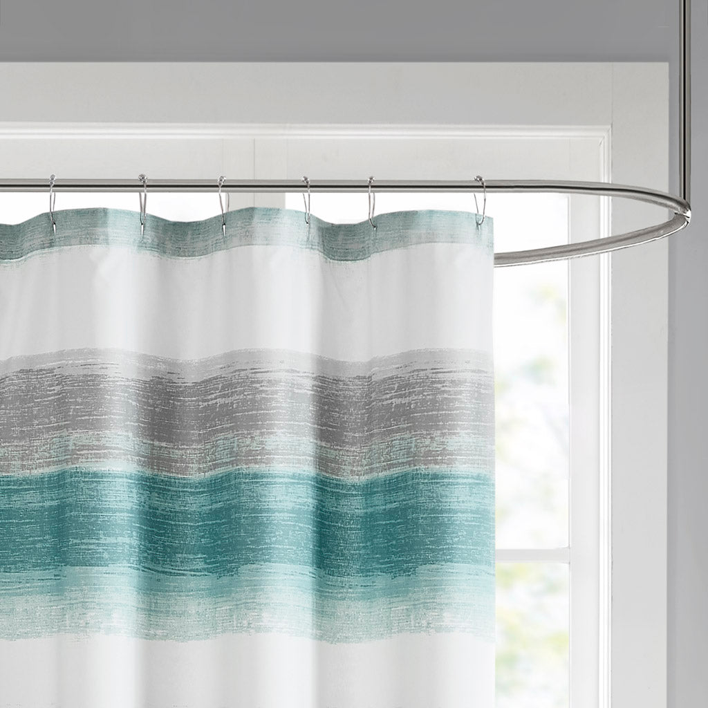 Saben Stripe Print Shower Curtain - Aqua/Grey