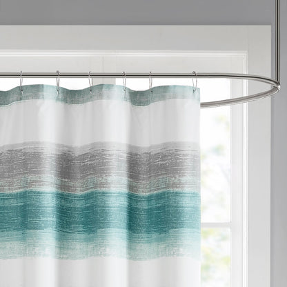 Saben Stripe Print Shower Curtain - Aqua/Grey