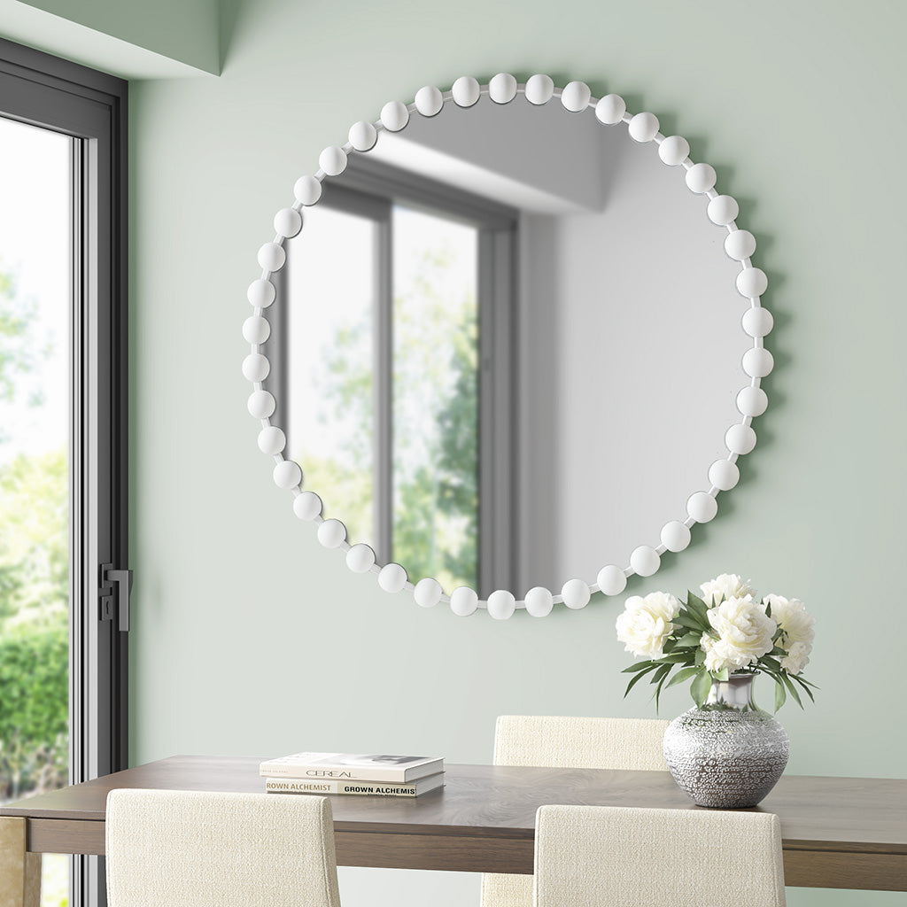 Marlowe Beaded Round Wall Mirror - White