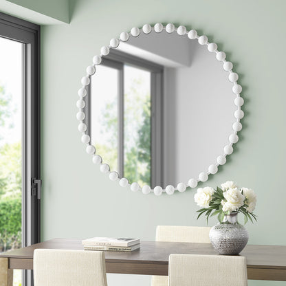 Marlowe Beaded Round Wall Mirror - White