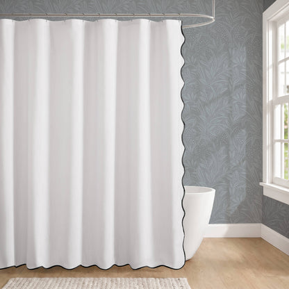 Petal Bloom Scalloped Shower Curtain - Black