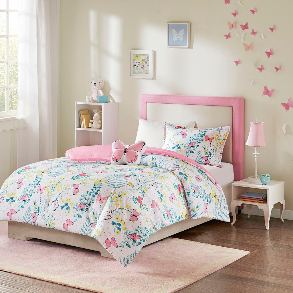 Cynthia Printed Butterfly Comforter Set - Pink