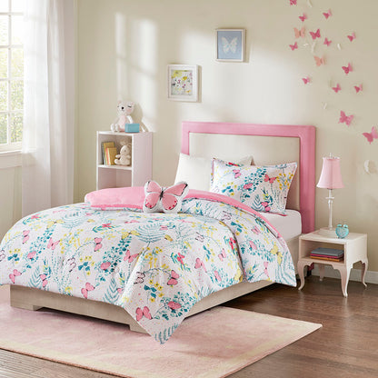 Cynthia Printed Butterfly Comforter Set - Pink