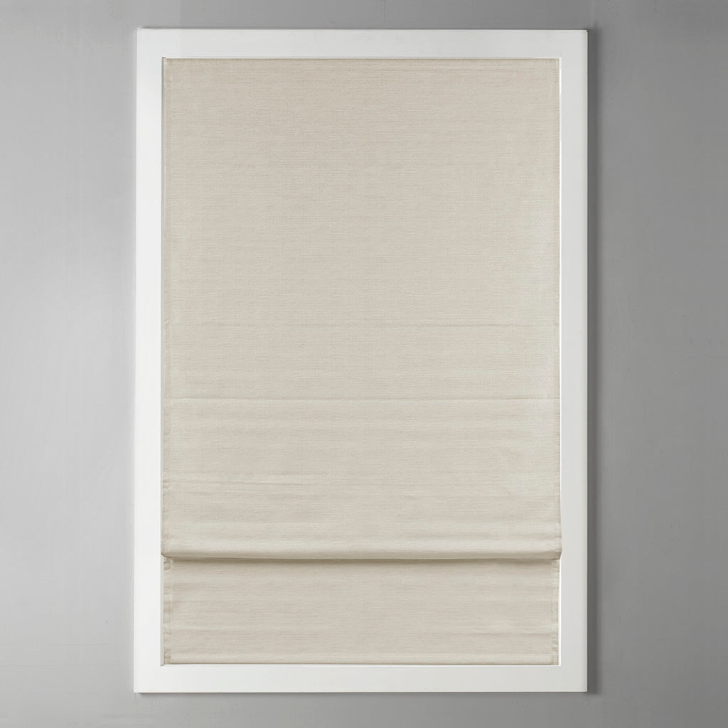 Como Printed Faux Silk Room Darkening Cordless Roman Shade - Ivory