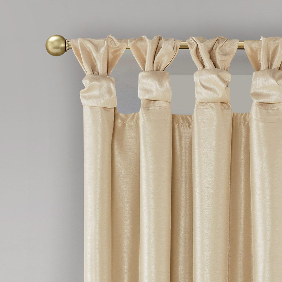 Emilia 100% Polyester Solid Faux Silk Lined Twist Tab Total Blackout Window Curtain - Champagne