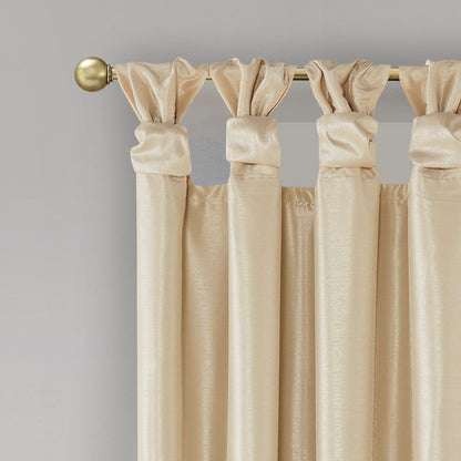 Emilia 100% Polyester Solid Faux Silk Lined Twist Tab Total Blackout Window Curtain - Champagne