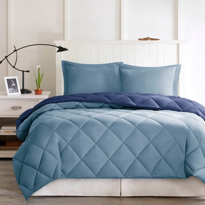 Larkspur 3M Scotchgard Reversible Down Alt Comforter Set - Navy/Light Blue