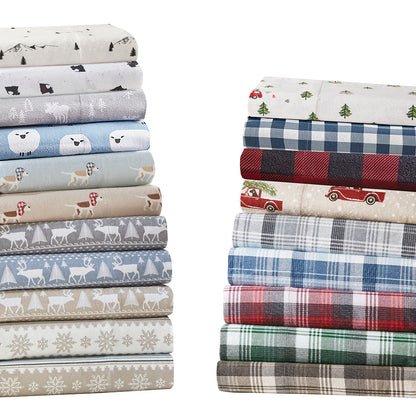 Cotton Flannel Sheet Set - Brown Plaid