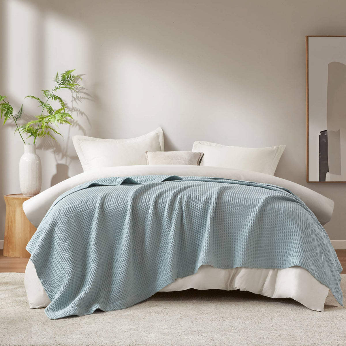 Waffle Weave Cotton Blanket - Aqua