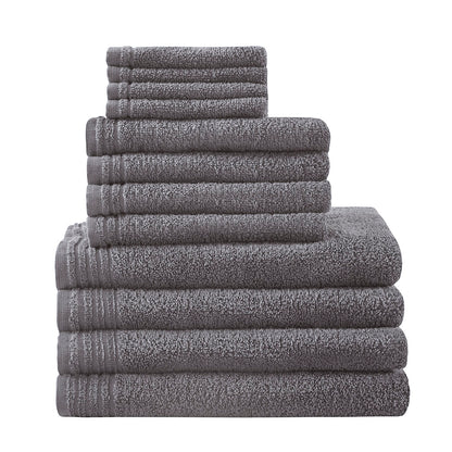 Big Bundle 100% Cotton Quick Dry 12 Piece Bath Towel Set - Grey