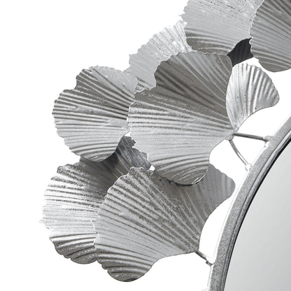 Eden Gingko Leaf Round Wall Mirror 30.5” - Silver