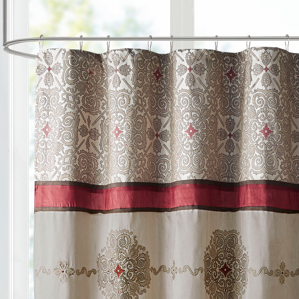 Donovan Embroidered Shower Curtain - Red