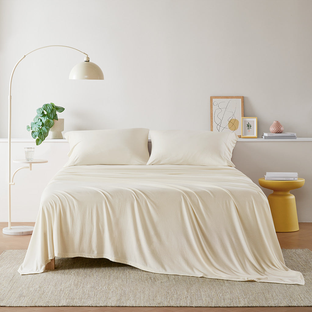 Cotton Blend Jersey Knit All Season Sheet Set - Cream