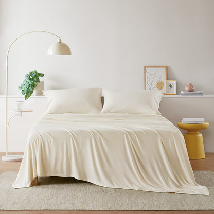 Cotton Blend Jersey Knit All Season Sheet Set - Cream