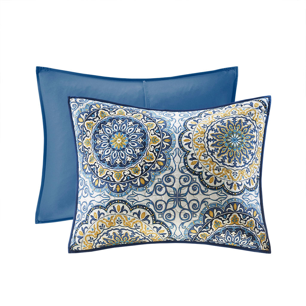 Tangiers 6 Piece Reversible Quilt Set with Throw Pillows - Blue