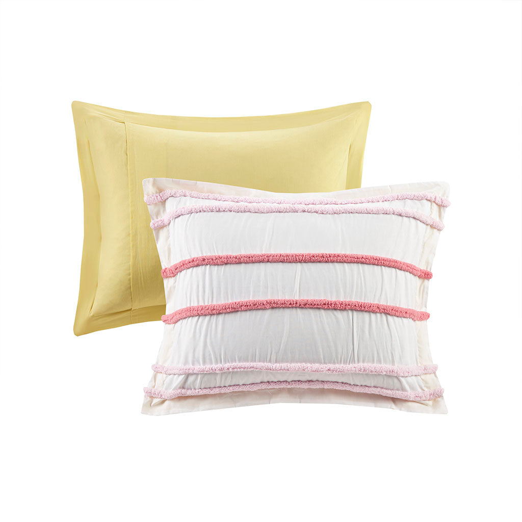 Haisley Cotton Duvet Cover Set with Chenille Trim - Pink