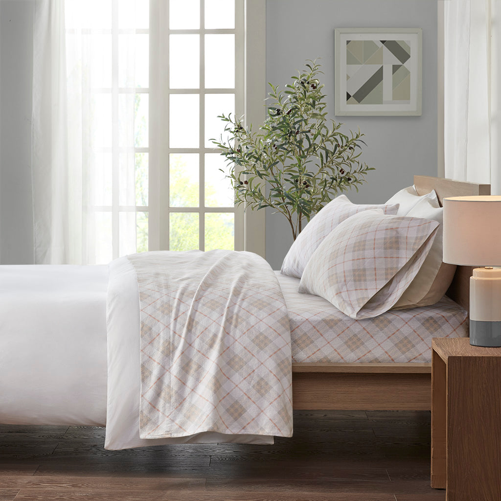 Cozy Cotton Flannel Printed Sheet Set - Pink Plaid