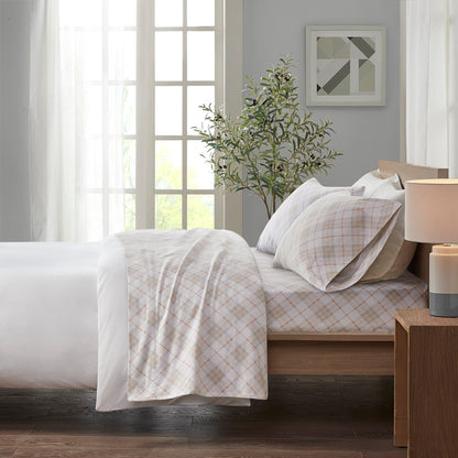 Cozy Cotton Flannel Printed Sheet Set - Pink Plaid