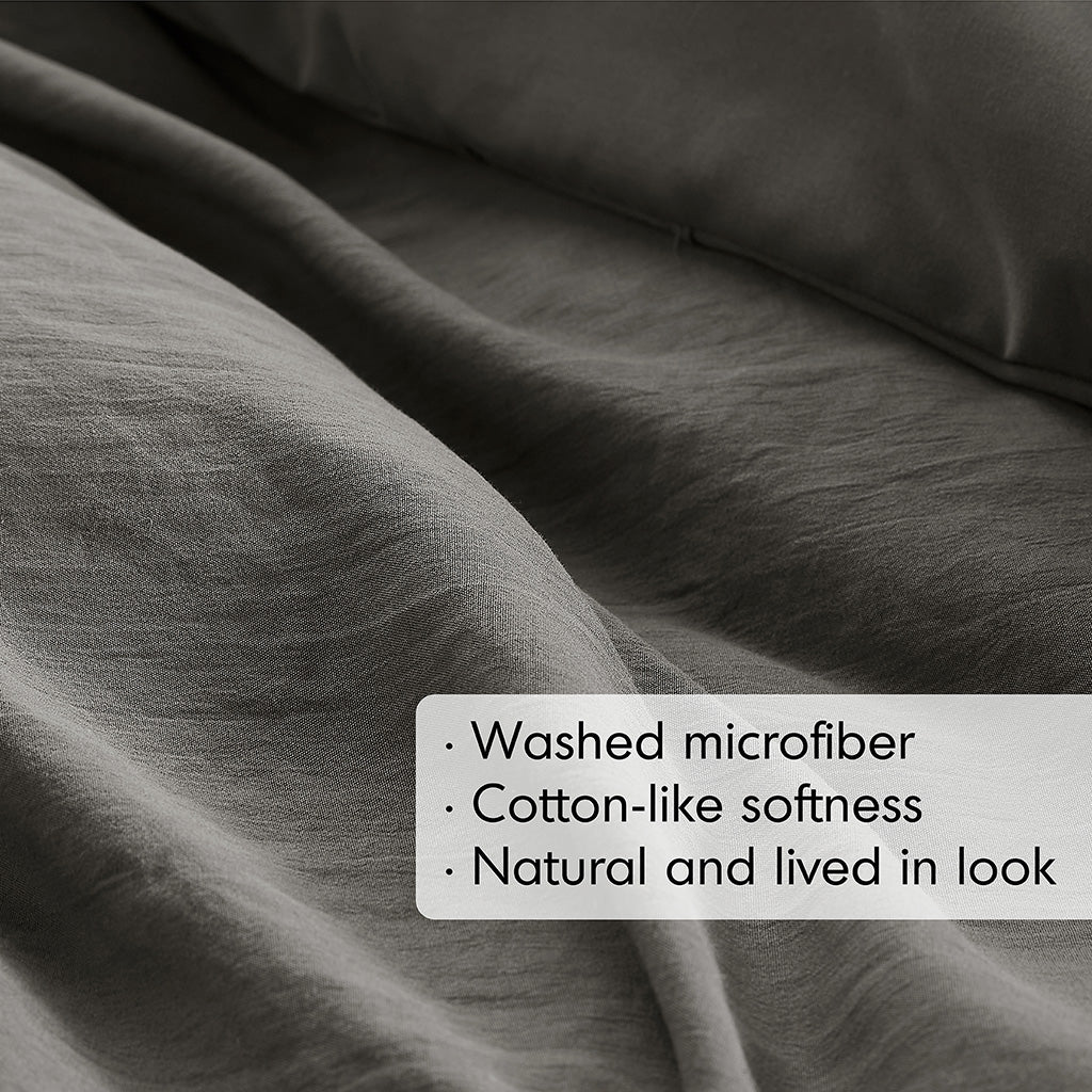 Walker Soft Washed Pleated Duvet Cover Set - Grey