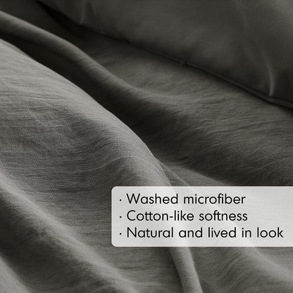 Walker Soft Washed Pleated Duvet Cover Set - Grey