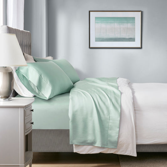 1000 Thread Count HeiQ Smart Temperature Cotton Blend 4 PC Sheet Set - Seafoam