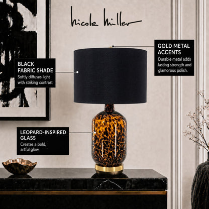 Roux Leopard Pattern Glass Table Lamp - Leopard Print/ Black
